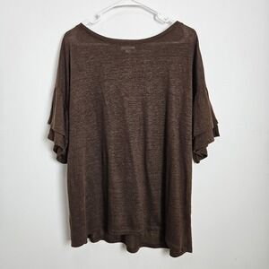 J Jill Love Linen Top Size L Ruffle Tiered Short Sleeve Knit Brown Fall Earthy‎